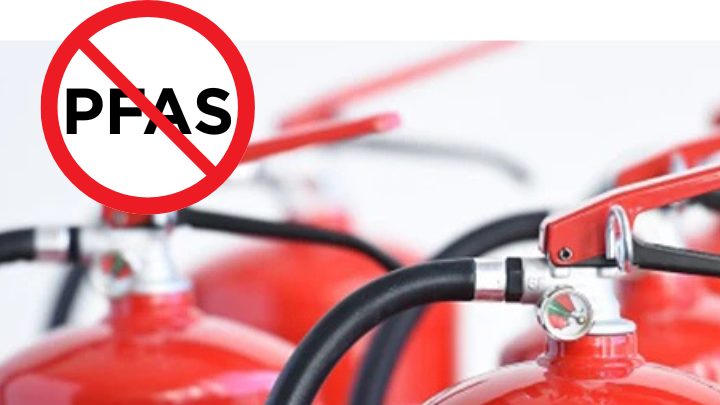 PFAS-kieltomerkki ja käsisammuttimia